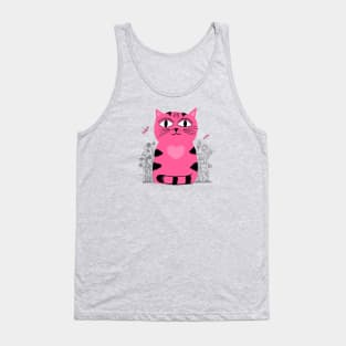 Bright Eyed Pink Heart Kitty In The Flower Garden Tank Top